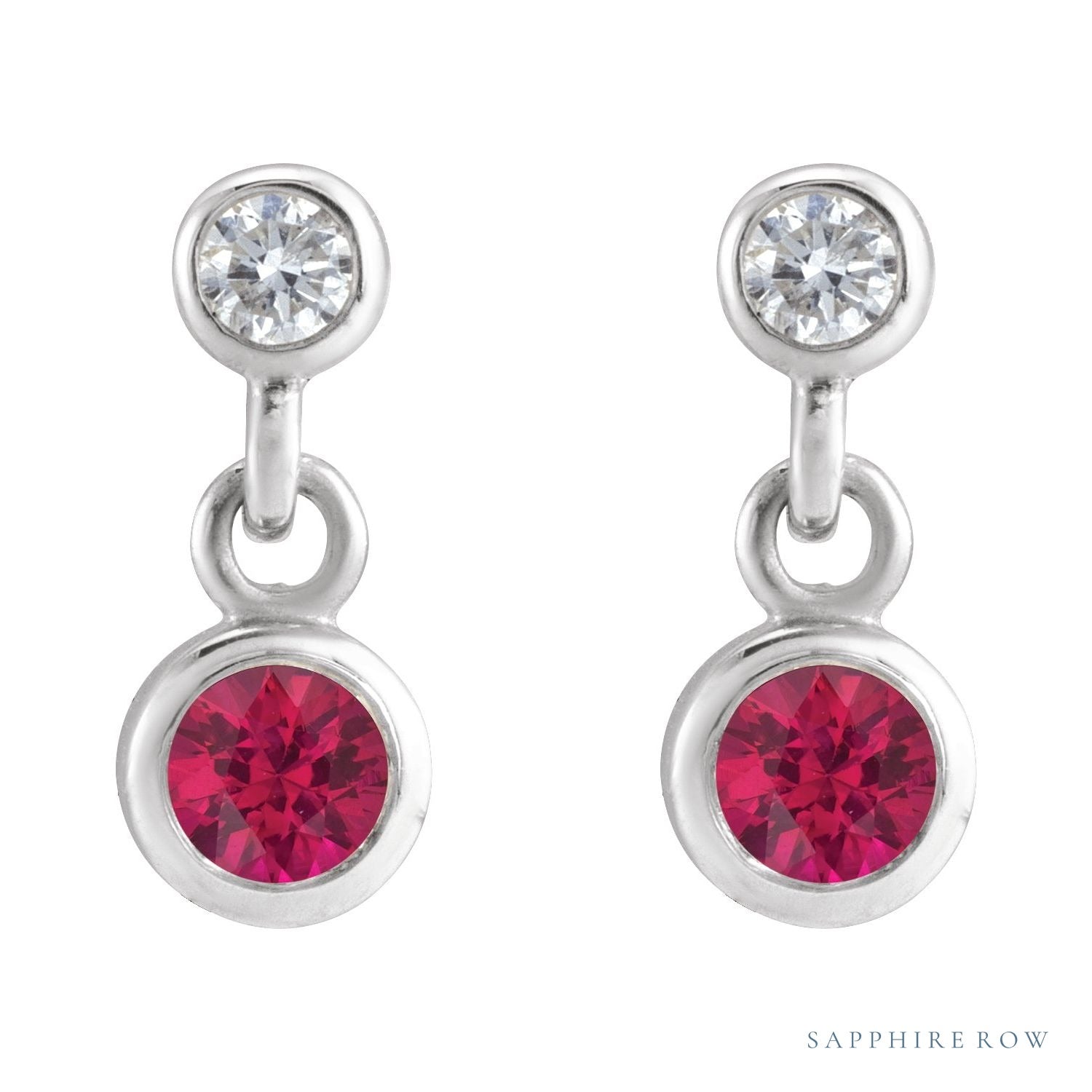 Sapphire Row Natural Gemstone Two-Stone Bezel Earrings - Ruby, 14K White Gold (view 2)