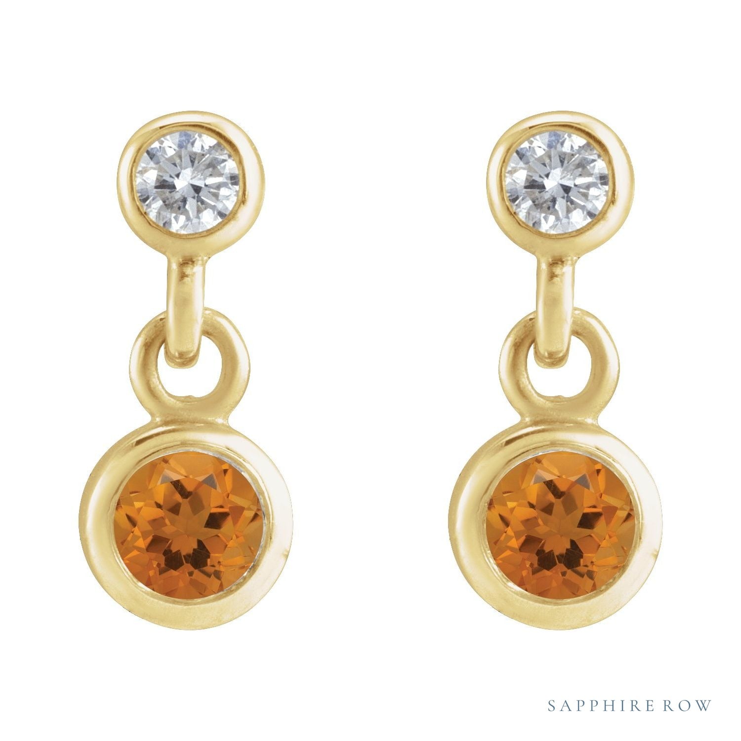 Sapphire Row Natural Gemstone Two-Stone Bezel Earrings - Citrine, 14K Yellow Gold (view 2)