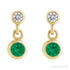 Sapphire Row Natural Gemstone Two-Stone Bezel Earrings - Emerald, 14K Yellow Gold (view 2)