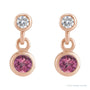 Sapphire Row Natural Gemstone Two-Stone Bezel Earrings - Pink Tourmaline, 14K Rose Gold (view 2)