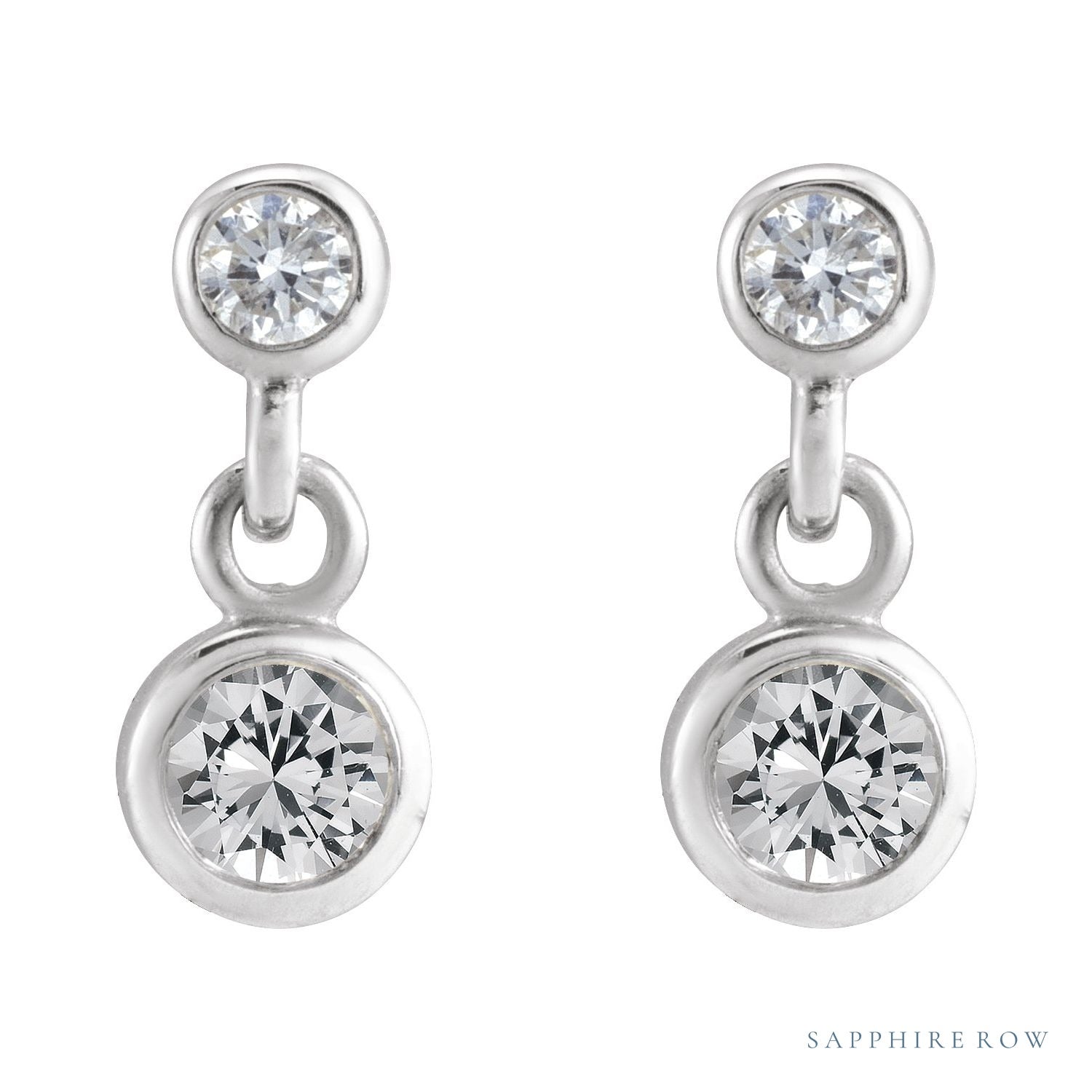 Sapphire Row Natural Gemstone Two-Stone Bezel Earrings - White Sapphire, 14K White Gold (view 2)