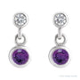Sapphire Row Natural Gemstone Two-Stone Bezel Earrings - Amethyst, Platinum (view 2)