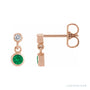 Sapphire Row Natural Gemstone Two-Stone Bezel Earrings - Emerald, 14K Rose Gold