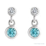 Sapphire Row Natural Gemstone Two-Stone Bezel Earrings - Blue Zircon, Platinum (view 2)