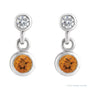 Sapphire Row Natural Gemstone Two-Stone Bezel Earrings - Citrine, Platinum (view 2)