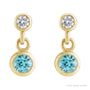 Sapphire Row Natural Gemstone Two-Stone Bezel Earrings - Blue Zircon, 14K Yellow Gold (view 2)