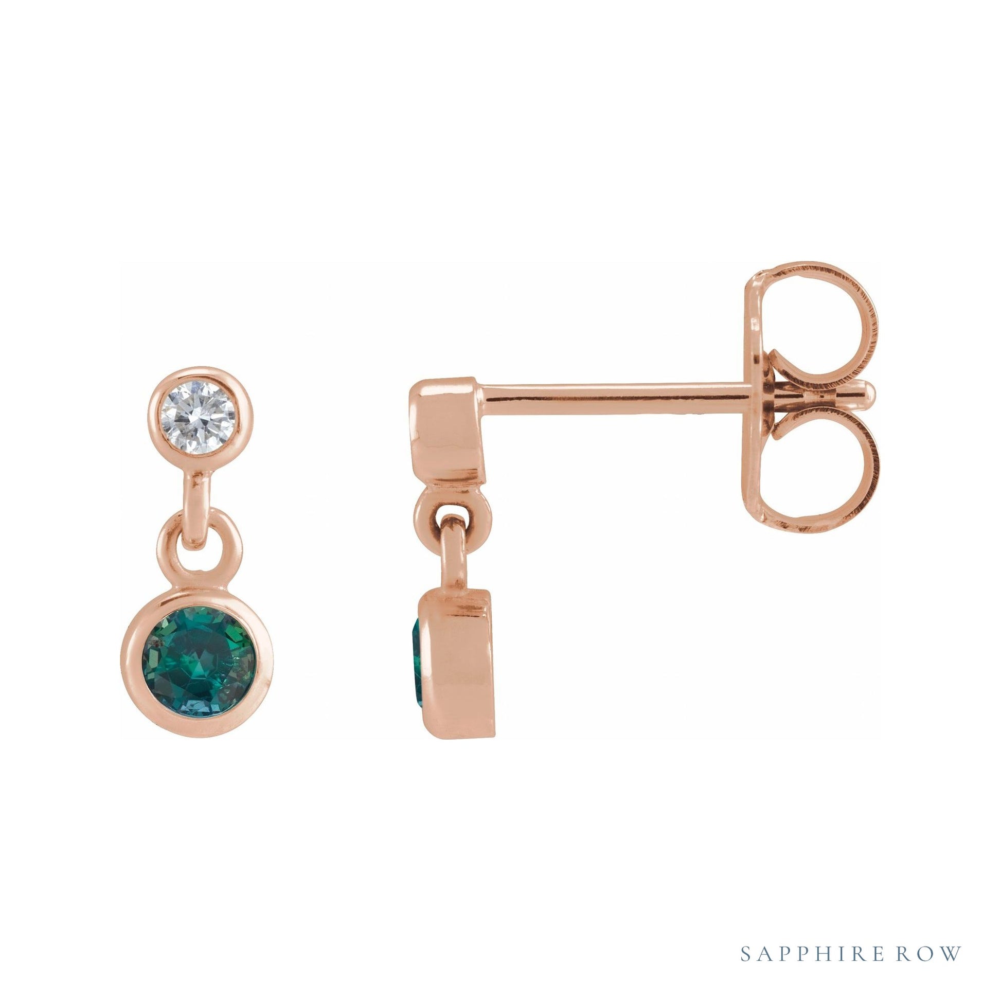 Sapphire Row Lab-Grown Gemstone Two-Stone Bezel Earrings - Alexandrite, 14K Rose Gold