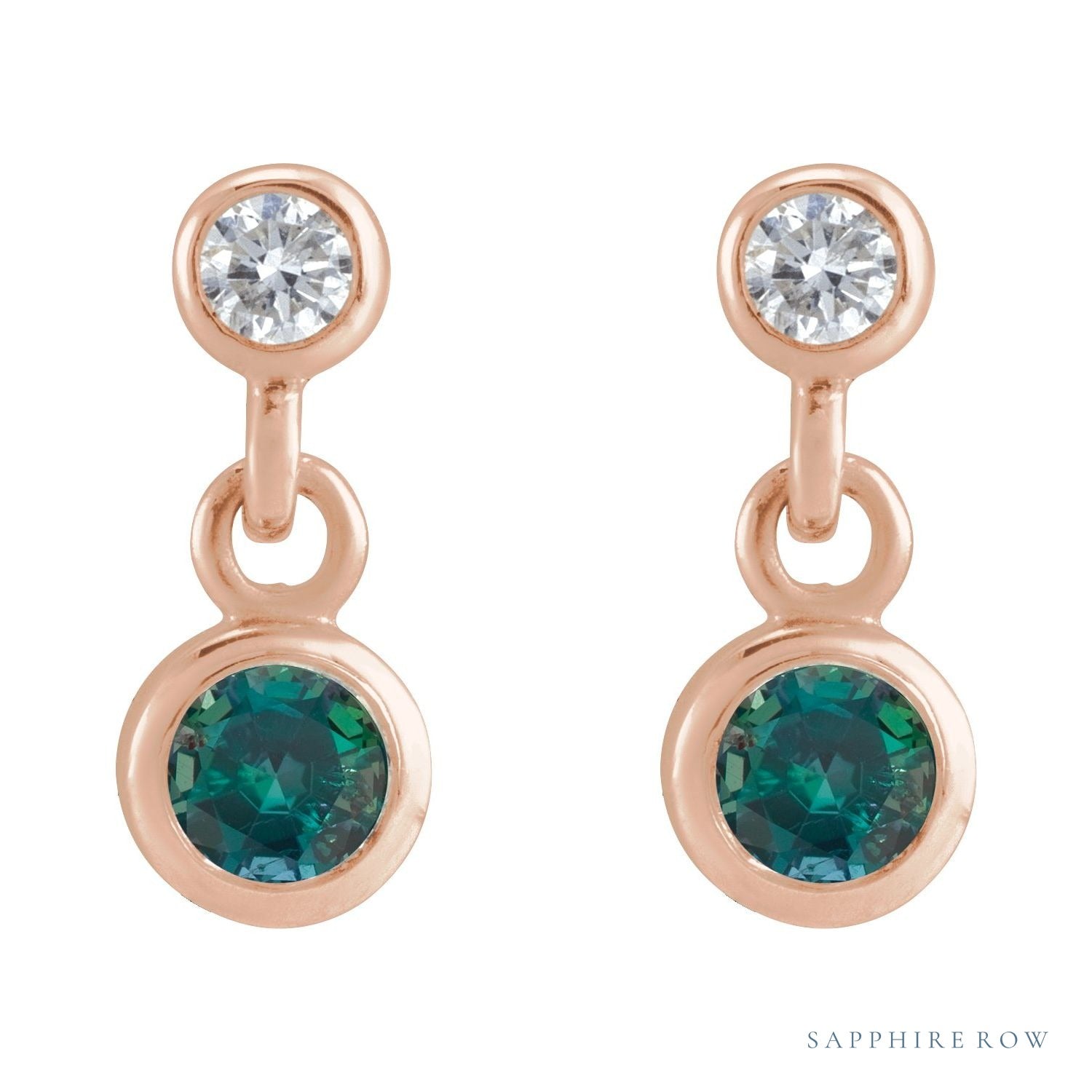 Sapphire Row Lab-Grown Gemstone Two-Stone Bezel Earrings - Alexandrite, 14K Rose Gold (view 2)
