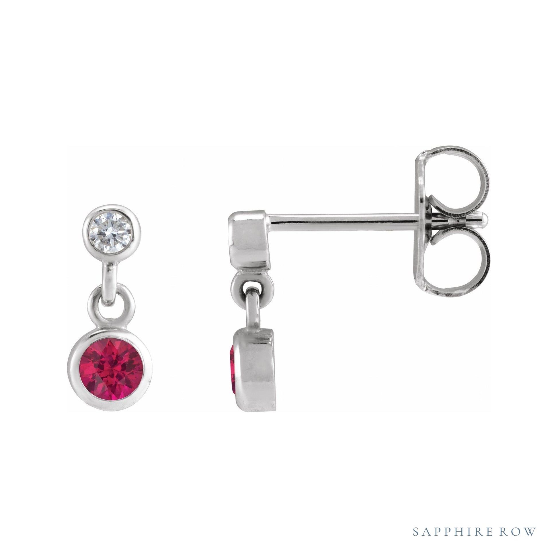 Sapphire Row Lab-Grown Gemstone Two-Stone Bezel Earrings - Ruby, 14K White Gold