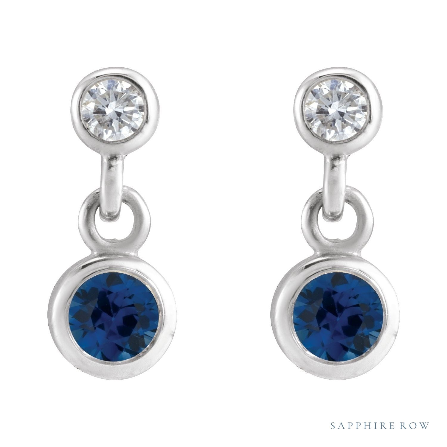 Sapphire Row Lab-Grown Gemstone Two-Stone Bezel Earrings - Blue Sapphire, 14K White Gold (view 2)