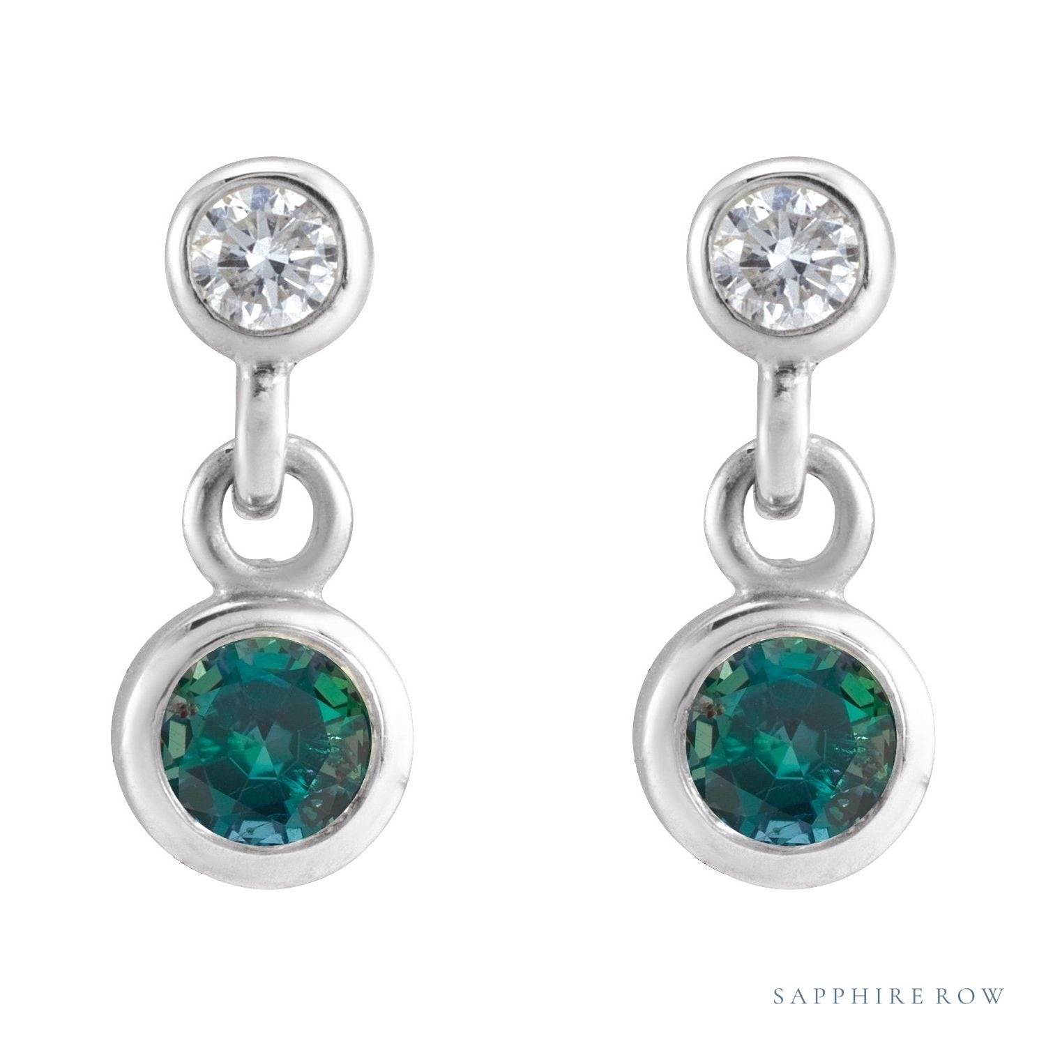 Sapphire Row Lab-Grown Gemstone Two-Stone Bezel Earrings - Alexandrite, 14K White Gold (view 2)