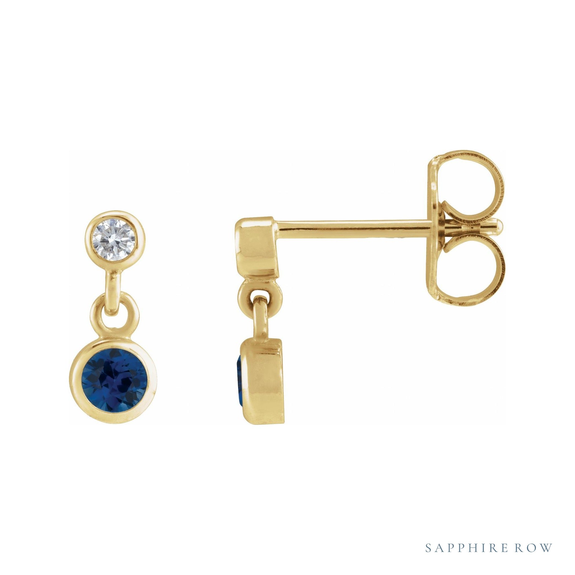 Sapphire Row Lab-Grown Gemstone Two-Stone Bezel Earrings - Blue Sapphire, 14K Yellow Gold