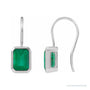 Sapphire Row Natural Gemstone Bezel Drop Earrings - Emerald, Platinum, 8 x 6 mm
