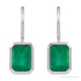 Sapphire Row Natural Gemstone Bezel Drop Earrings - Emerald, Platinum, 8 x 6 mm (view 2)