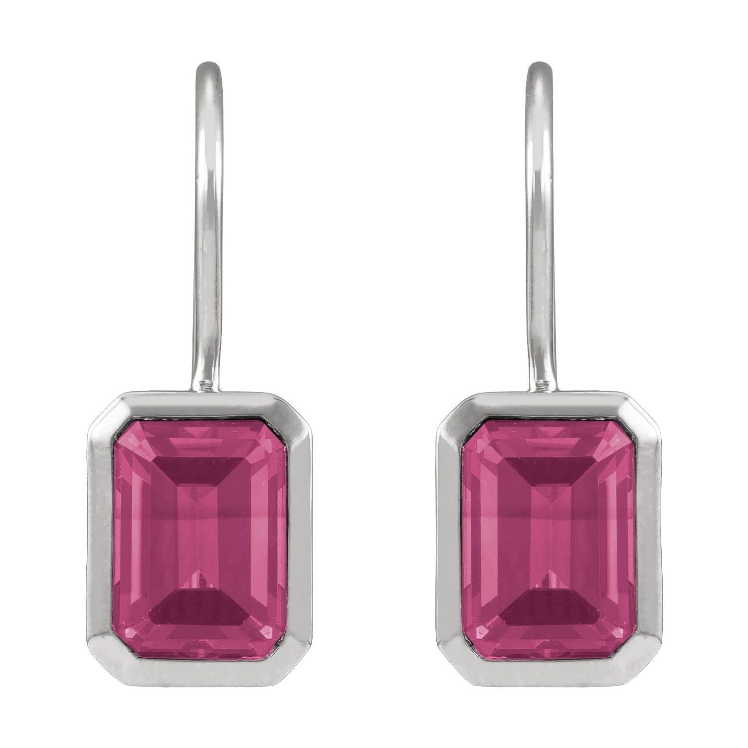 Sapphire Row Natural Gemstone Bezel Drop Earrings - Pink Tourmaline, 14K White Gold (view 2)