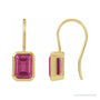 Sapphire Row Natural Gemstone Bezel Drop Earrings - Pink Tourmaline, 14K Yellow Gold