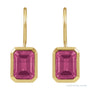 Sapphire Row Natural Gemstone Bezel Drop Earrings - Pink Tourmaline, 14K Yellow Gold (view 2)