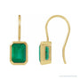 Sapphire Row Natural Gemstone Bezel Drop Earrings - Emerald, 14K Yellow Gold, 8 x 6 mm