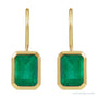 Sapphire Row Natural Gemstone Bezel Drop Earrings - Emerald, 14K Yellow Gold, 8 x 6 mm (view 2)