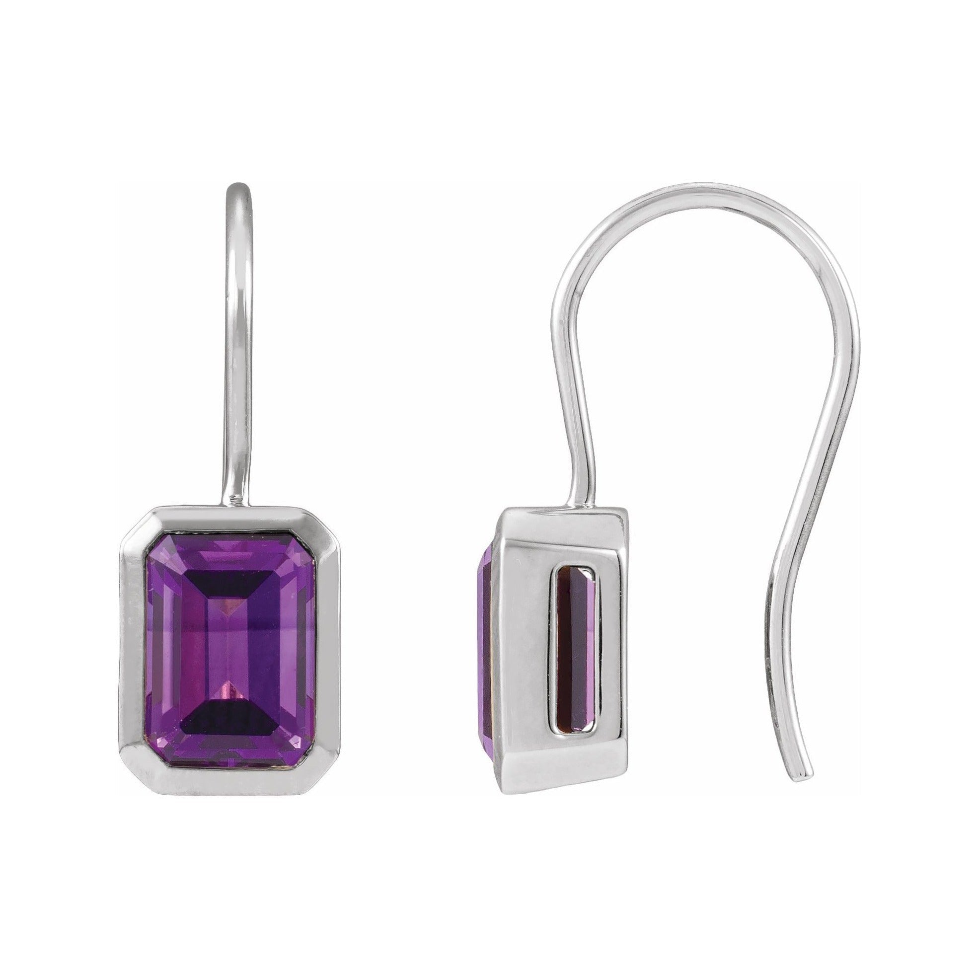 Sapphire Row Natural Gemstone Bezel Drop Earrings - Amethyst, 14K White Gold