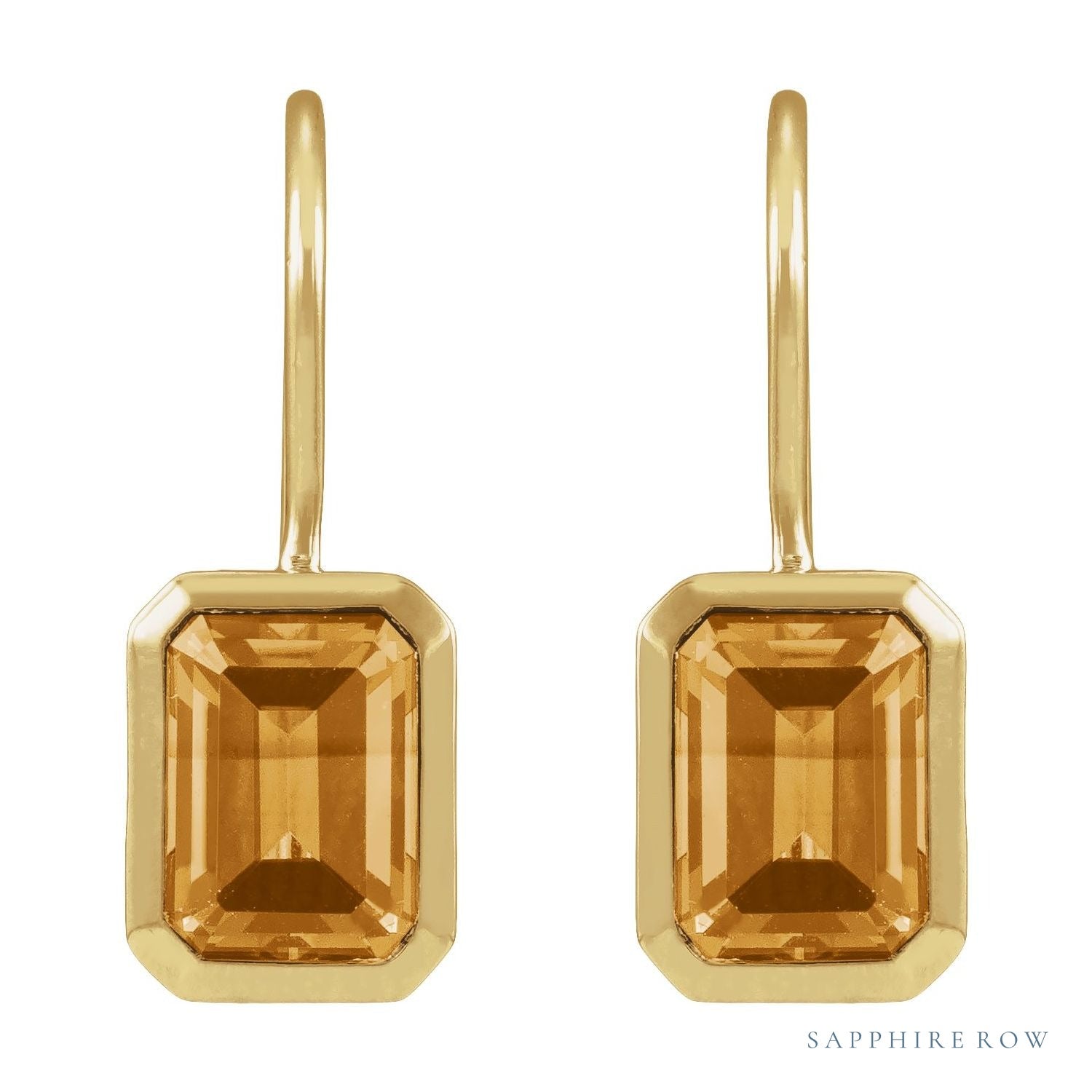 Sapphire Row Natural Gemstone Bezel Drop Earrings - Citrine, 14K Yellow Gold (view 2)
