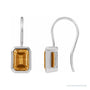 Sapphire Row Natural Gemstone Bezel Drop Earrings - Citrine, Platinum