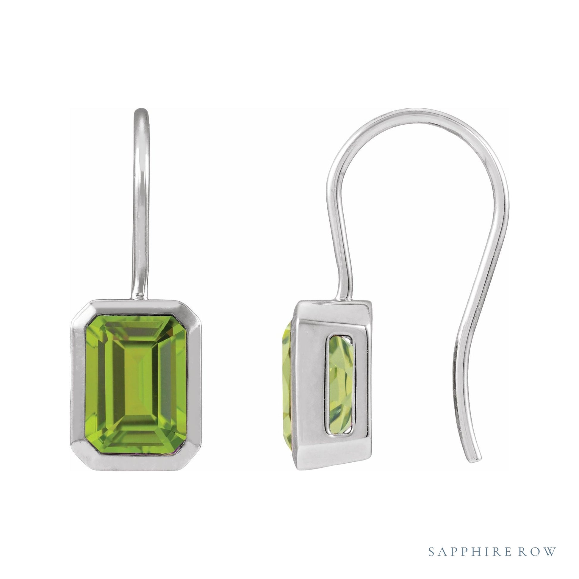 Sapphire Row Natural Gemstone Bezel Drop Earrings - Peridot, Platinum