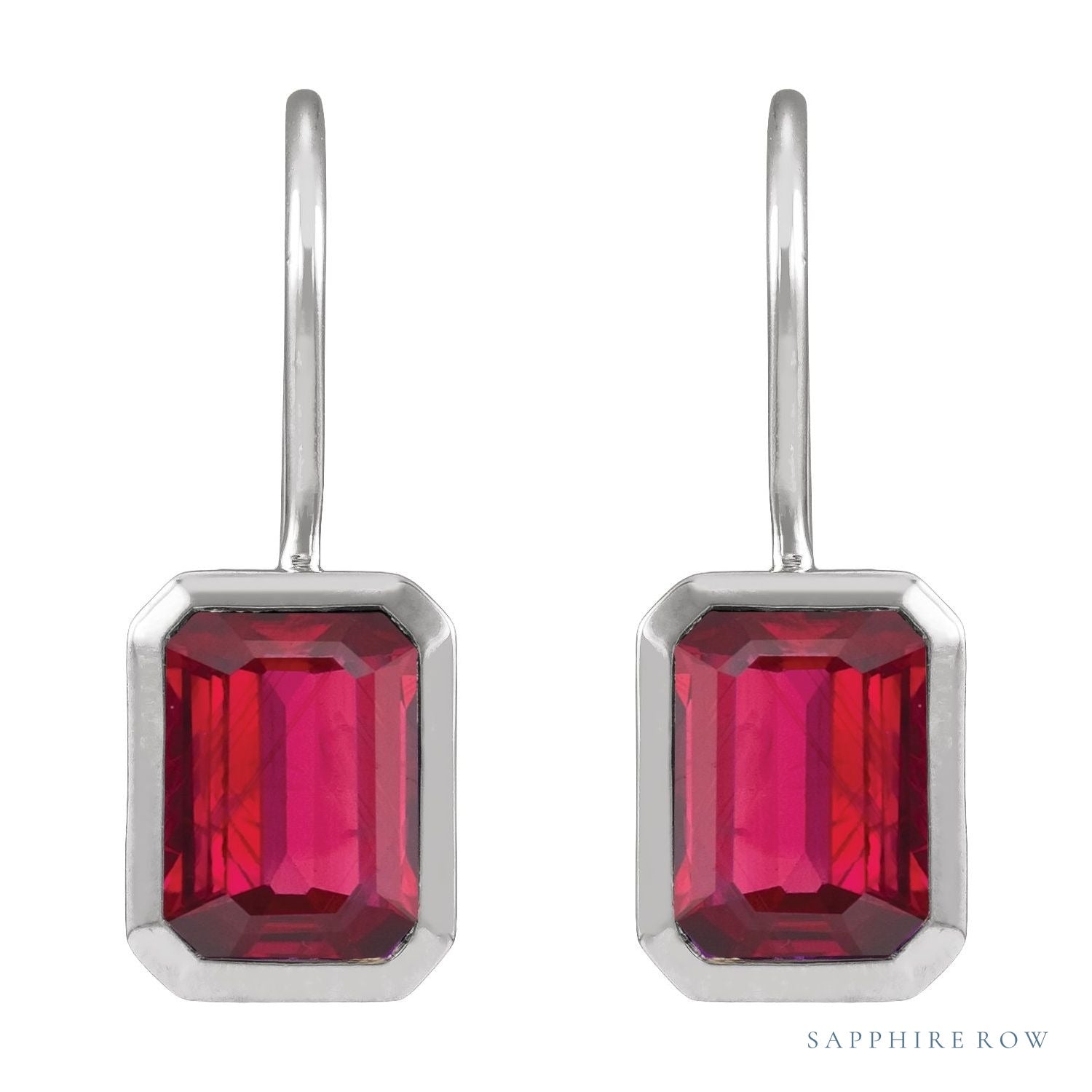 Sapphire Row Lab-Grown Gemstone Bezel Drop Earrings - Ruby, 14K White Gold (view 2)