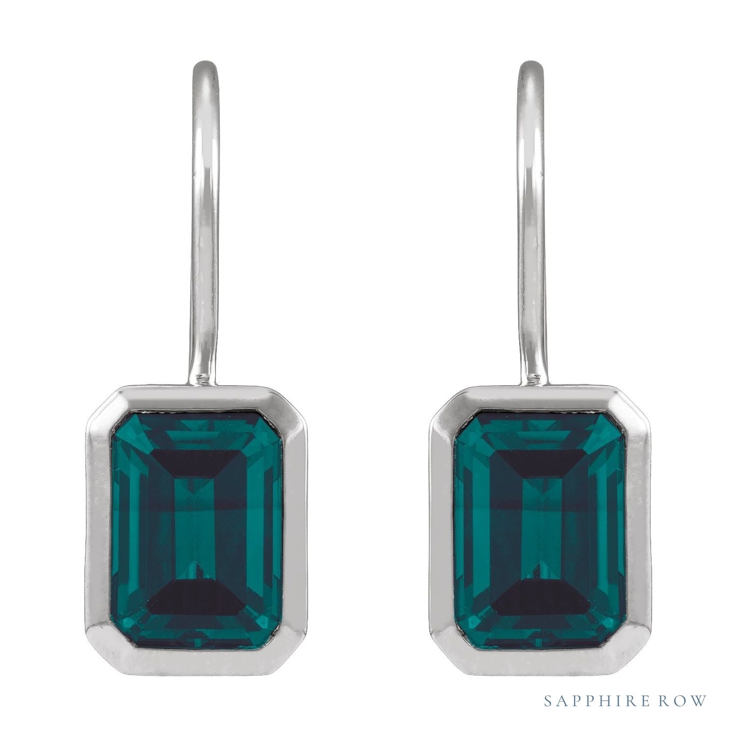 Sapphire Row Lab-Grown Gemstone Bezel Drop Earrings - Alexandrite, Platinum (view 2)