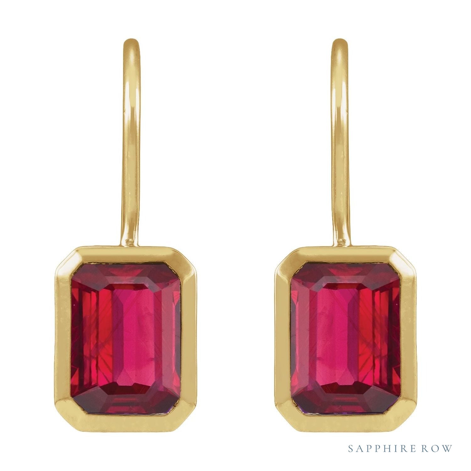Sapphire Row Lab-Grown Gemstone Bezel Drop Earrings - Ruby, 14K Yellow Gold (view 2)