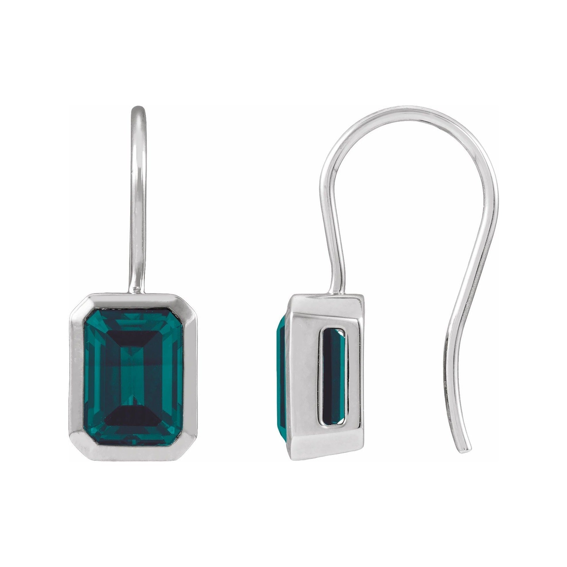 Sapphire Row Lab-Grown Gemstone Bezel Drop Earrings - Alexandrite, 14K White Gold
