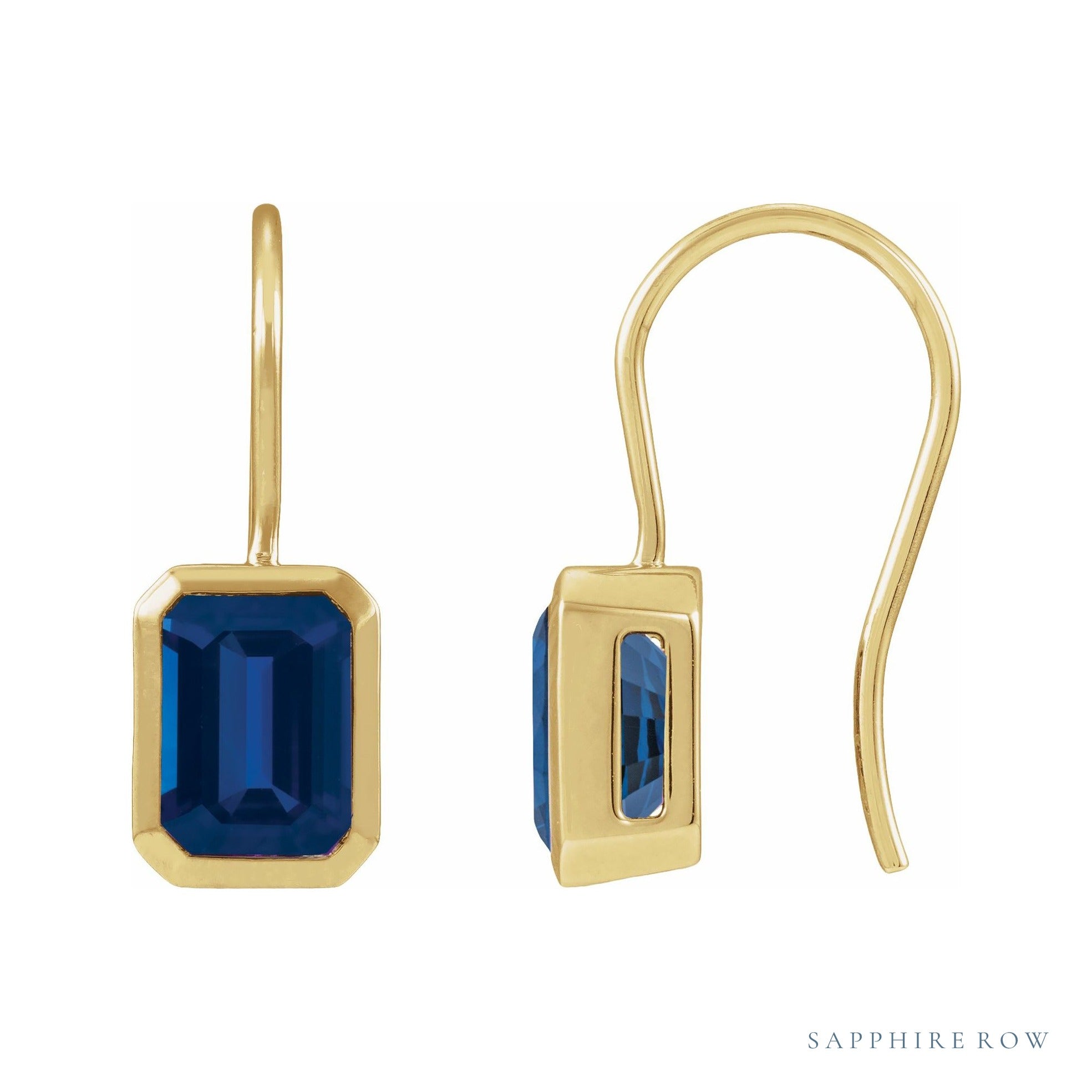 Sapphire Row Lab-Grown Gemstone Bezel Drop Earrings - Blue Sapphire, 14K Yellow Gold