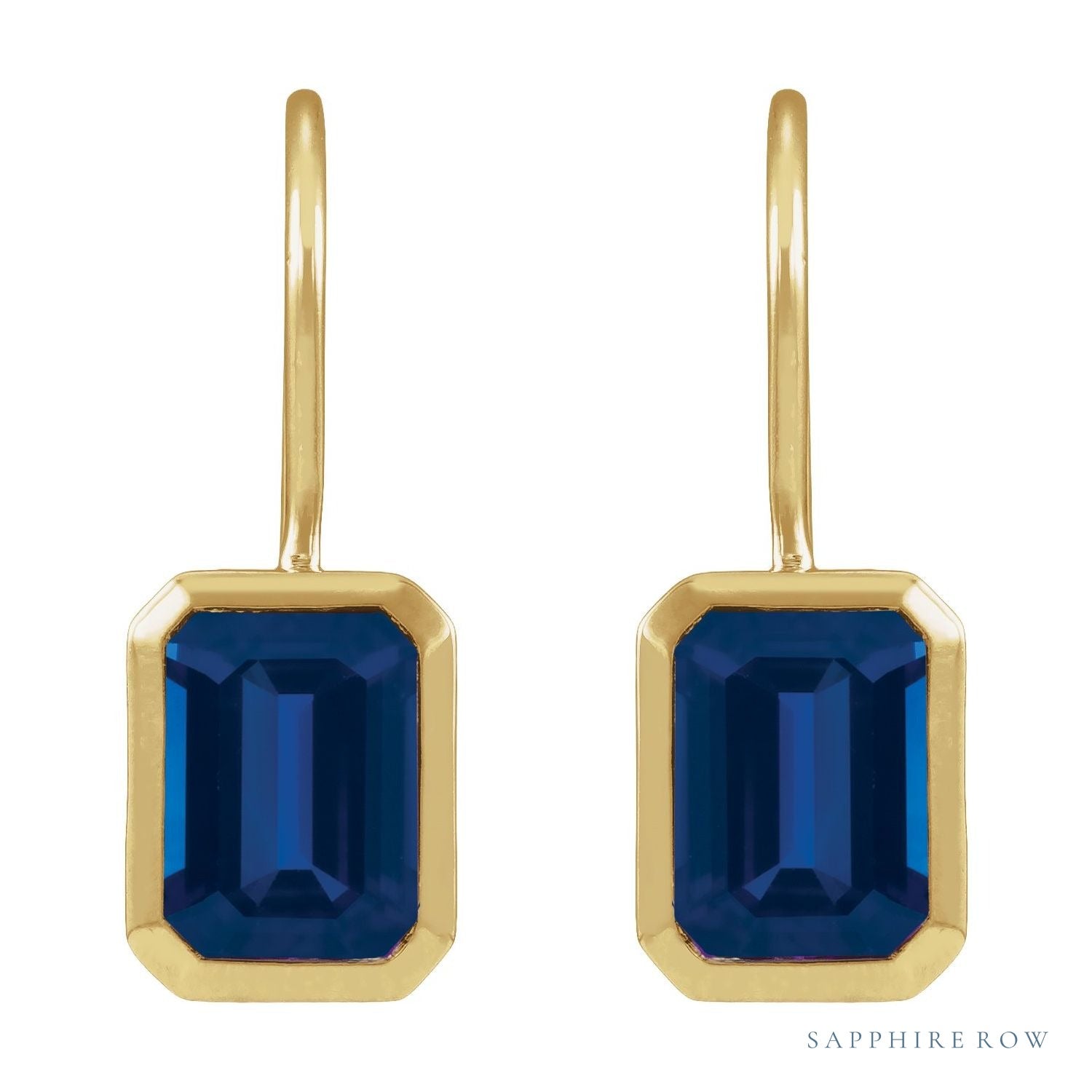 Sapphire Row Lab-Grown Gemstone Bezel Drop Earrings - Blue Sapphire, 14K Yellow Gold (view 2)