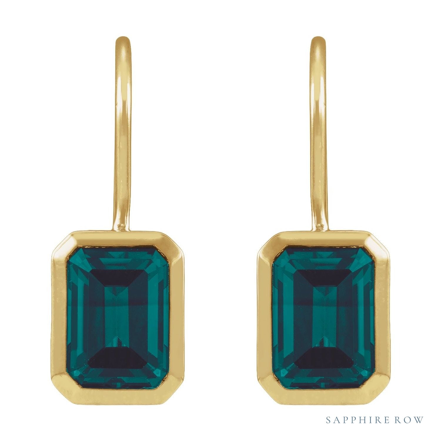 Sapphire Row Lab-Grown Gemstone Bezel Drop Earrings - Alexandrite, 14K Yellow Gold (view 2)
