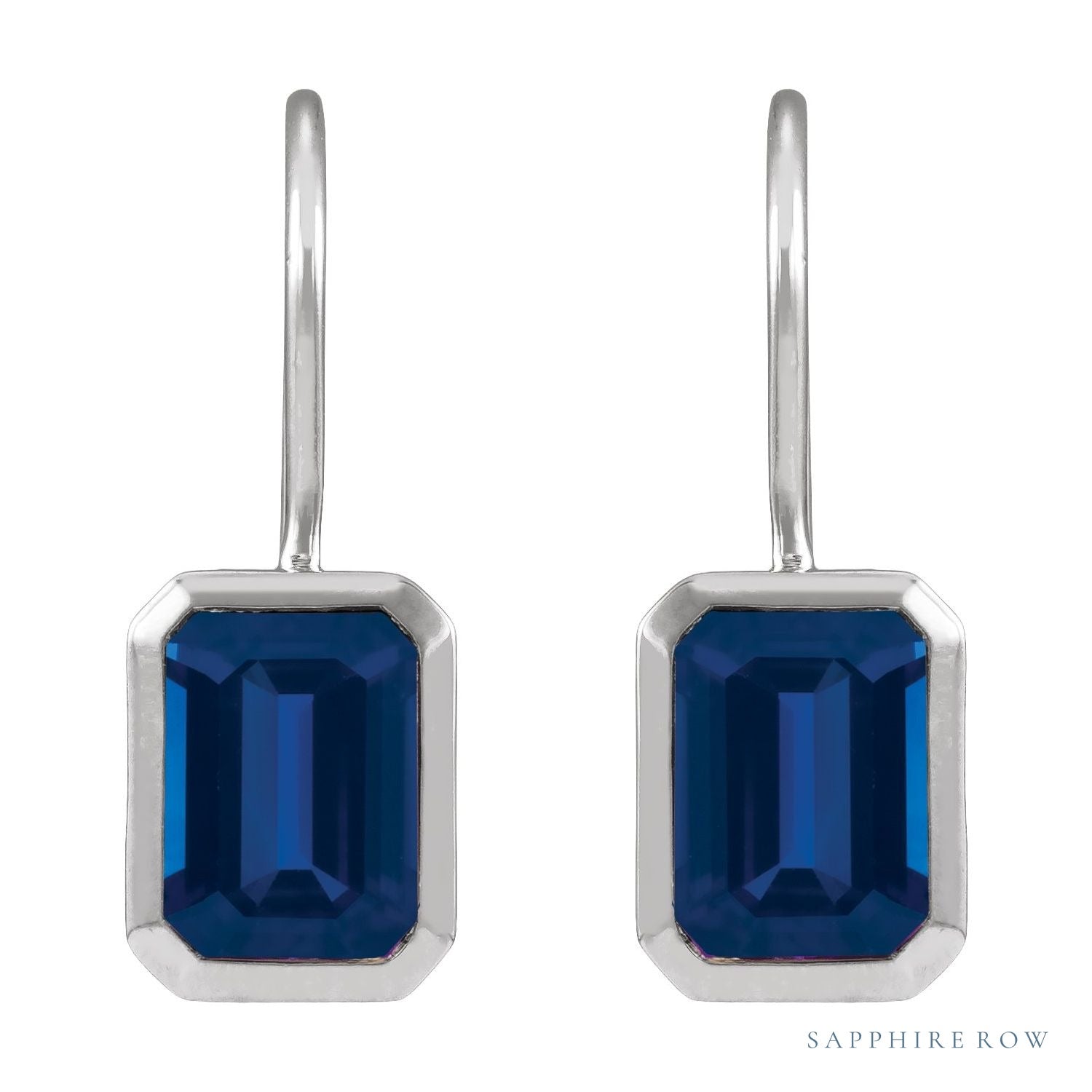 Sapphire Row Lab-Grown Gemstone Bezel Drop Earrings - Blue Sapphire, Platinum (view 2)