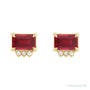 Sapphire Row Lab-Grown Gemstone Accented Emerald-Cut Studs - Ruby, 14K Yellow Gold (view 2)