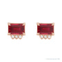 Sapphire Row Lab-Grown Gemstone Accented Emerald-Cut Studs - Ruby, 14K Rose Gold (view 2)