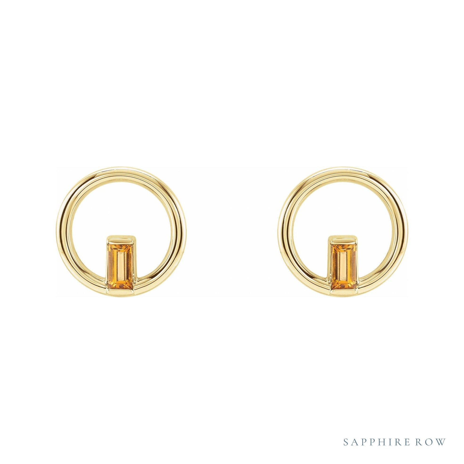 Sapphire Row Natural Gemstone Baguette Circle Earrings - Citrine, 14K Yellow Gold (view 2)