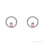 Sapphire Row Natural Gemstone Baguette Circle Earrings - Pink Tourmaline, 14K White Gold (view 2)