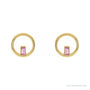 Sapphire Row Natural Gemstone Baguette Circle Earrings - Pink Tourmaline, 14K Yellow Gold (view 2)