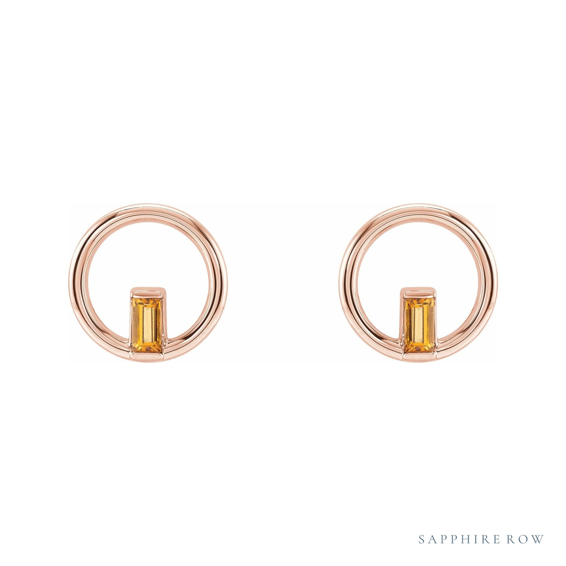 Sapphire Row Natural Gemstone Baguette Circle Earrings - Citrine, 14K Rose Gold (view 2)