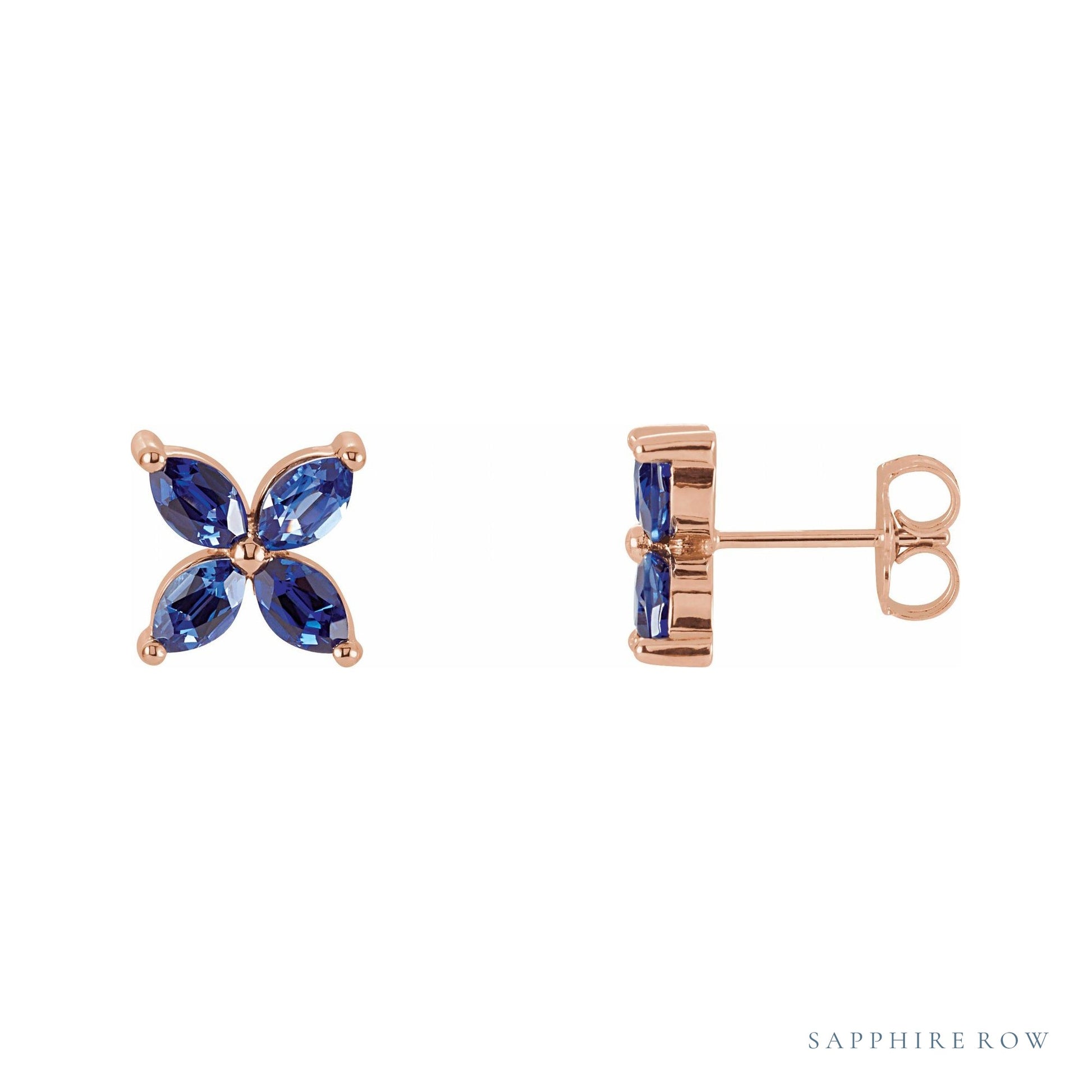 Sapphire Row Lab-Grown Gemstone Fleur Earrings - Blue Sapphire, 14K Rose Gold