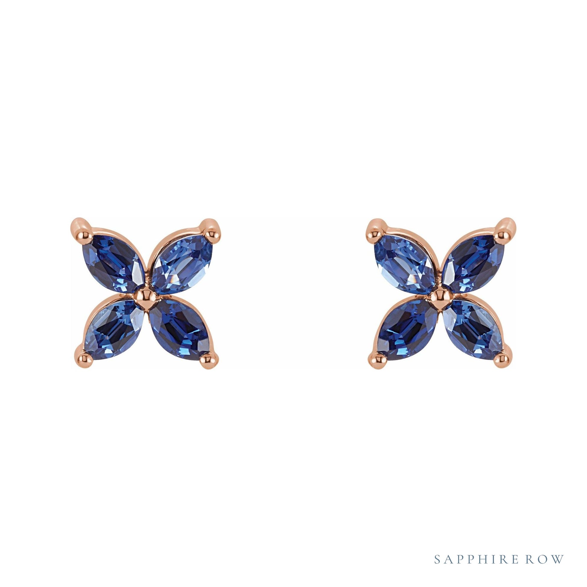 Sapphire Row Lab-Grown Gemstone Fleur Earrings - Blue Sapphire, 14K Rose Gold (view 2)