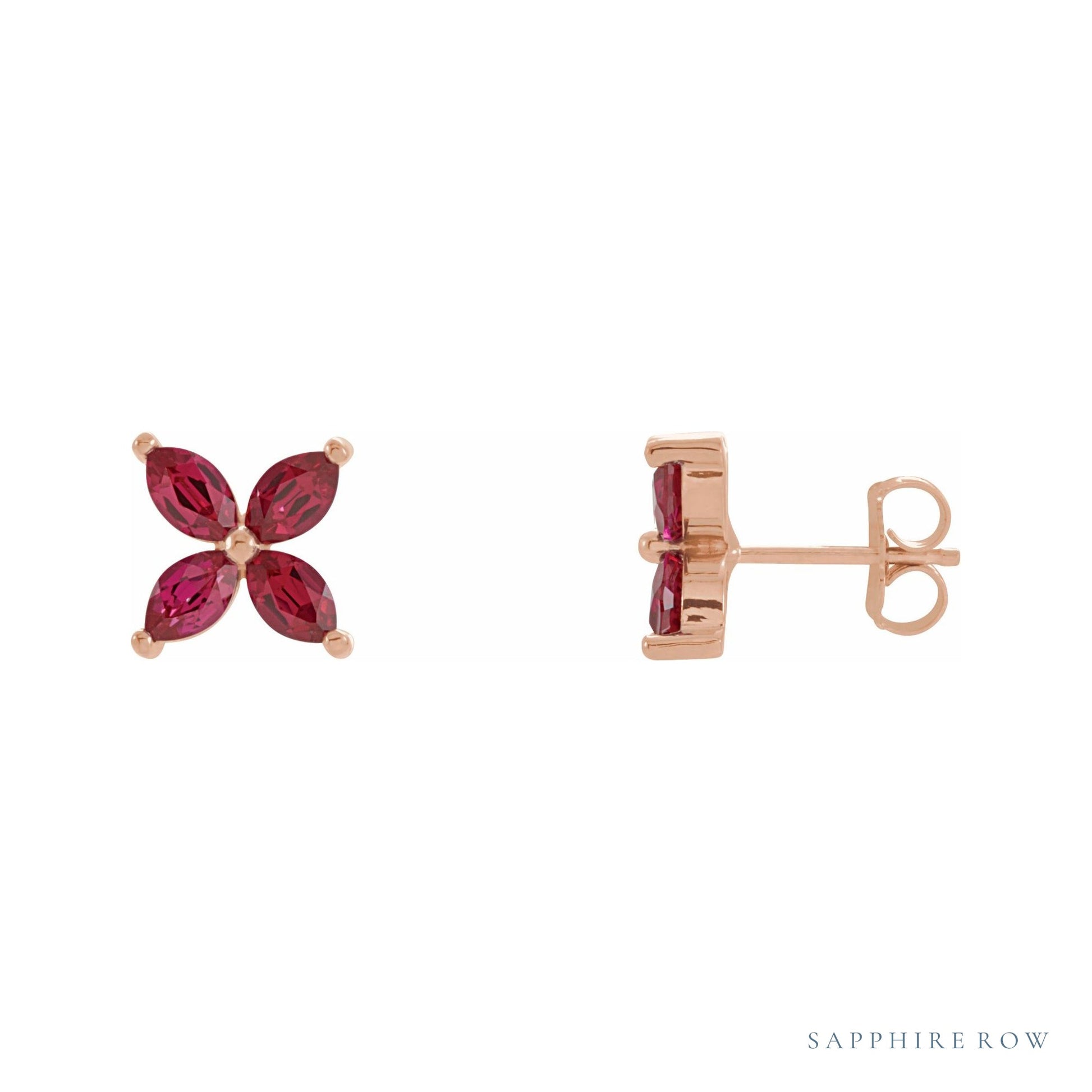 Sapphire Row Lab-Grown Gemstone Fleur Earrings - Ruby, 14K Rose Gold