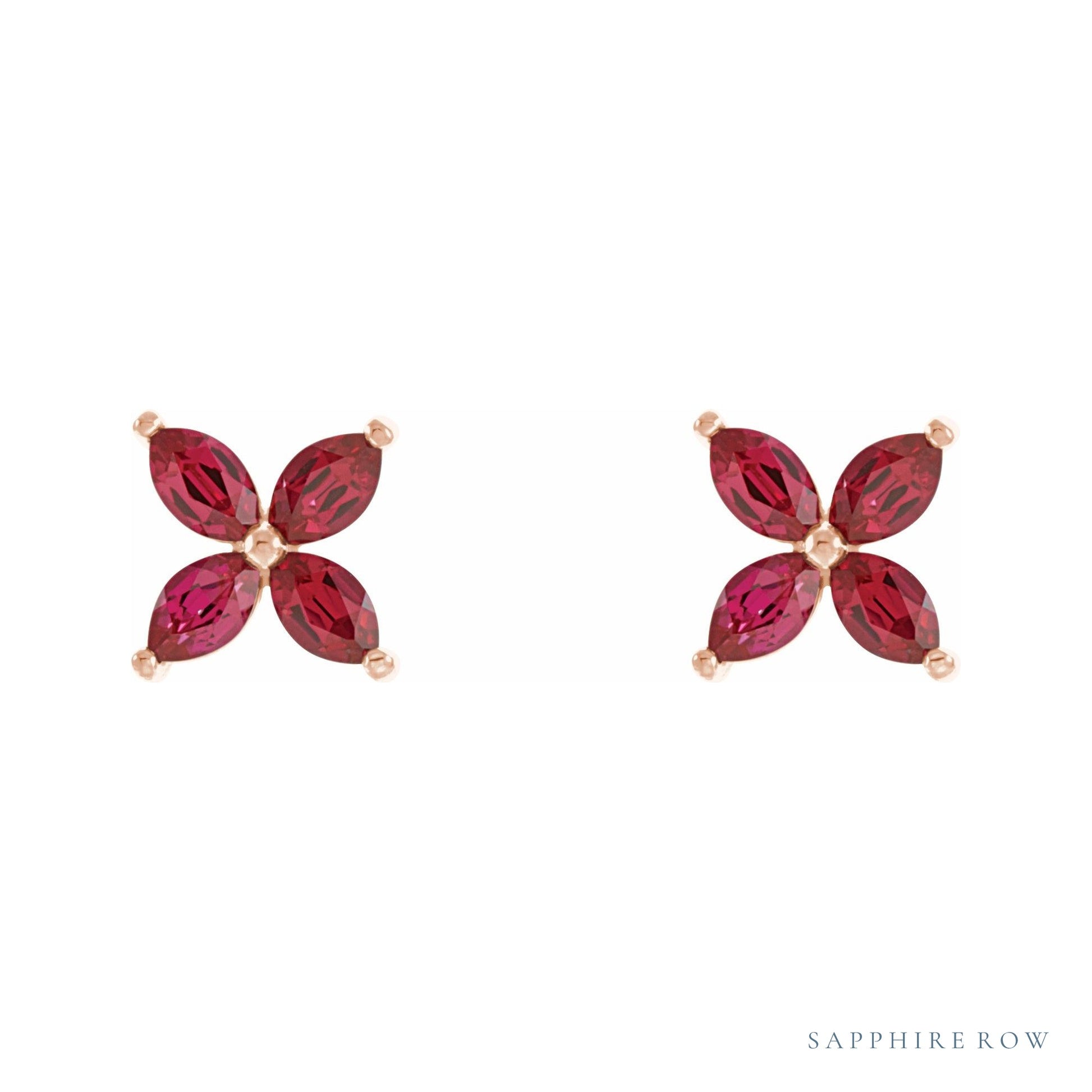Sapphire Row Lab-Grown Gemstone Fleur Earrings - Ruby, 14K Rose Gold (view 2)