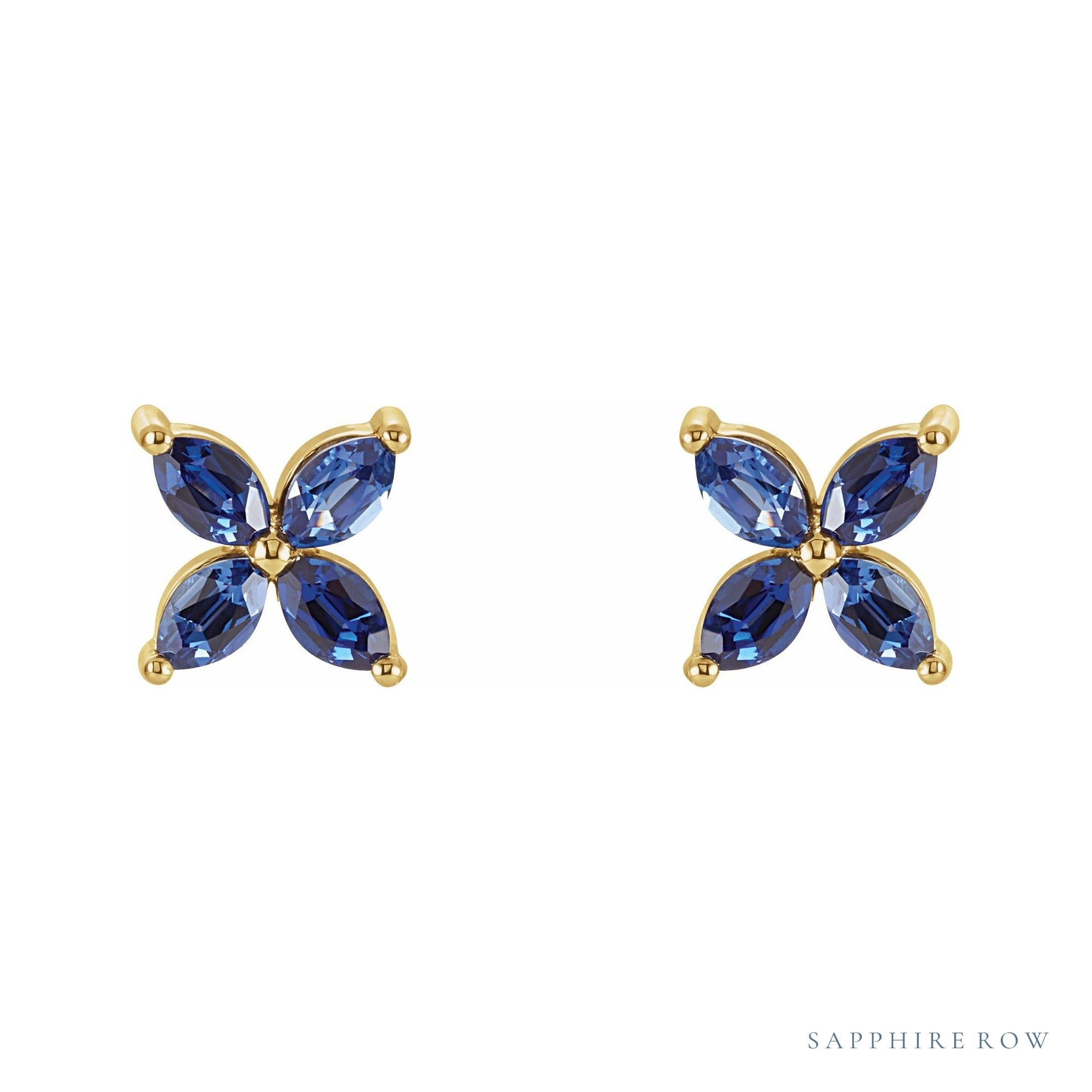 Sapphire Row Lab-Grown Gemstone Fleur Earrings - Blue Sapphire, 14K Yellow Gold (view 2)