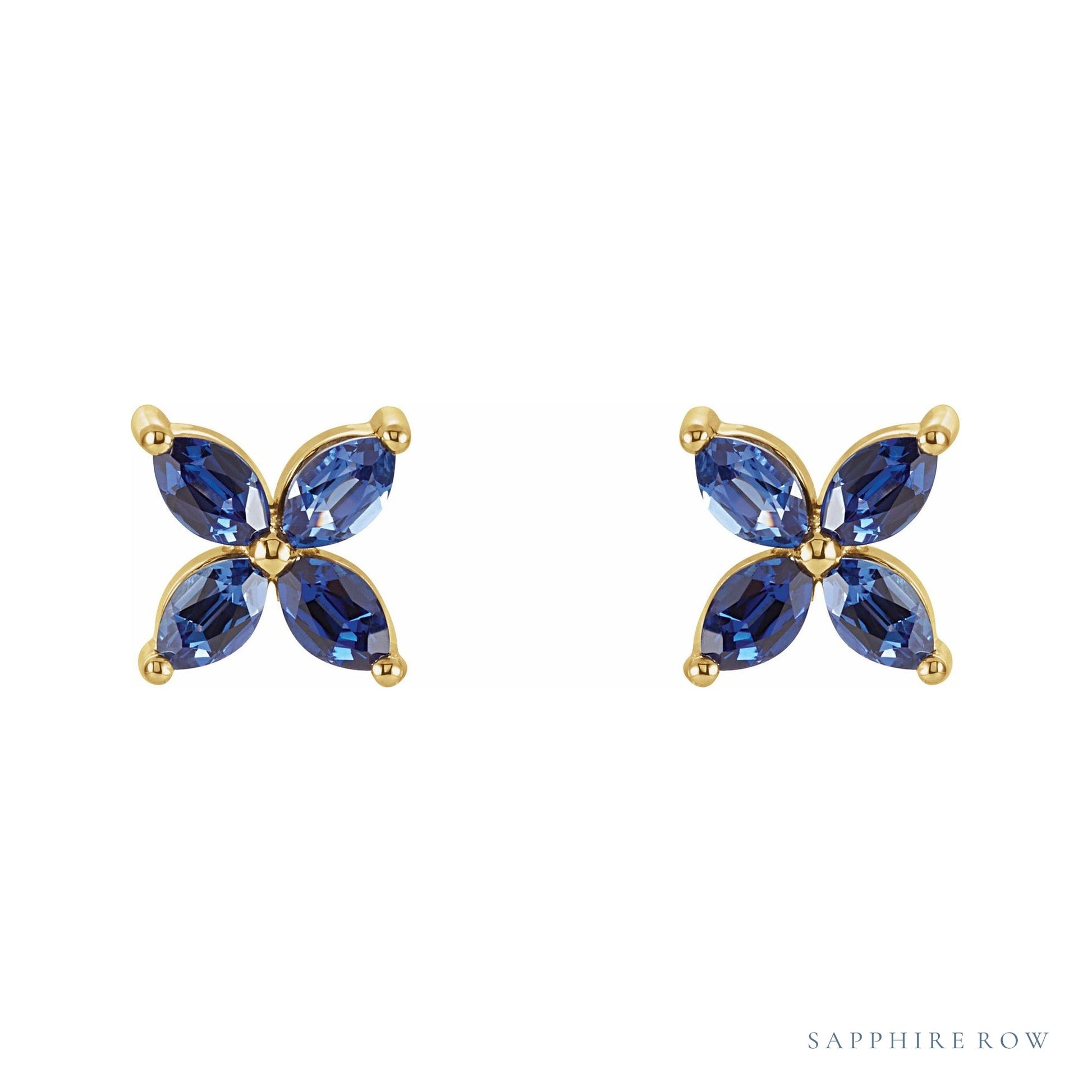 Sapphire Row Lab-Grown Gemstone Fleur Earrings - Blue Sapphire, 14K Yellow Gold (view 2)
