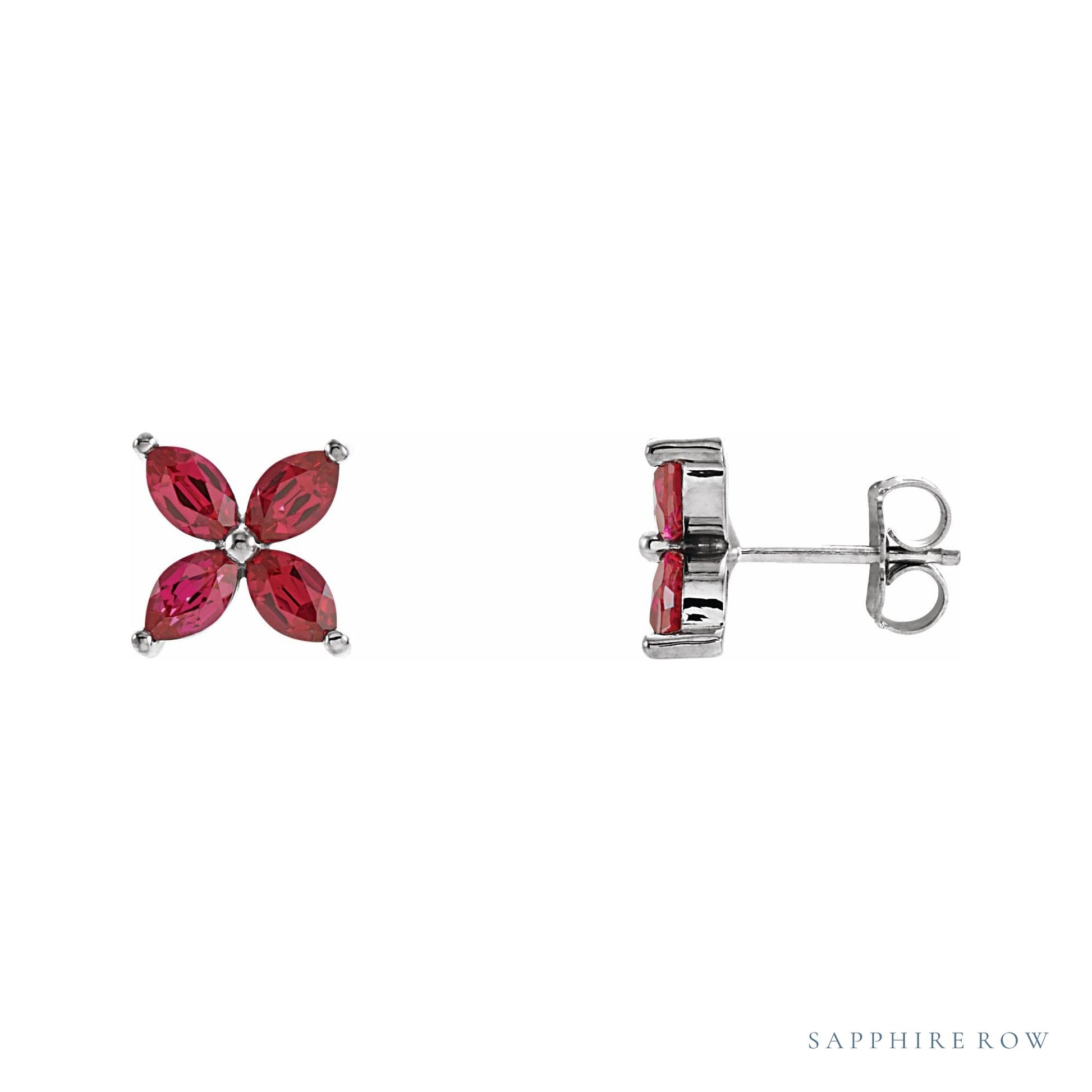 Sapphire Row Lab-Grown Gemstone Fleur Earrings - Ruby, 14K White Gold