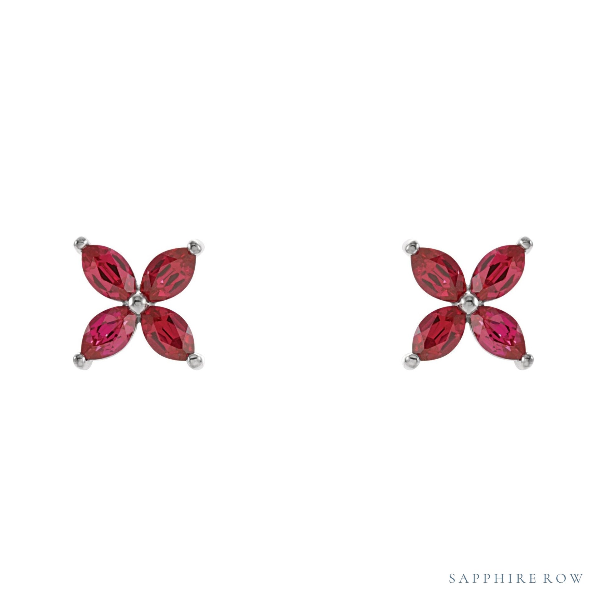 Sapphire Row Lab-Grown Gemstone Fleur Earrings - Ruby, 14K White Gold (view 2)