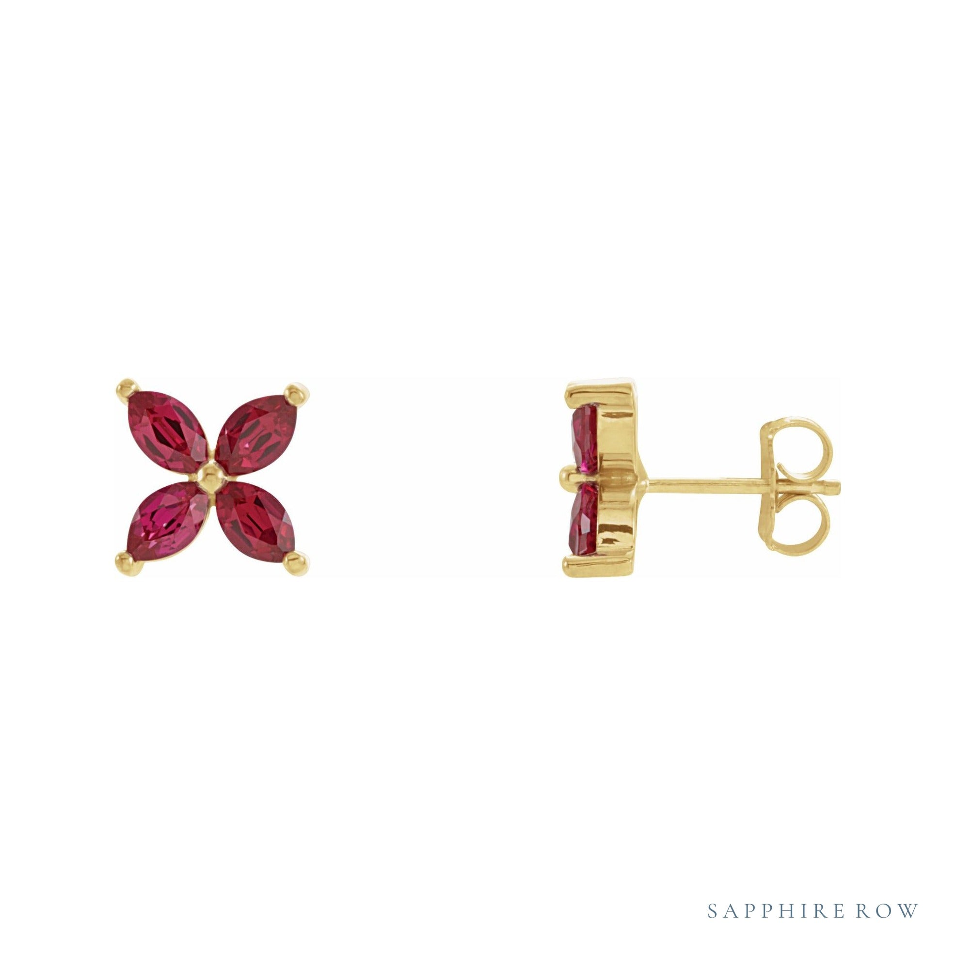 Sapphire Row Lab-Grown Gemstone Fleur Earrings - Ruby, 14K Yellow Gold